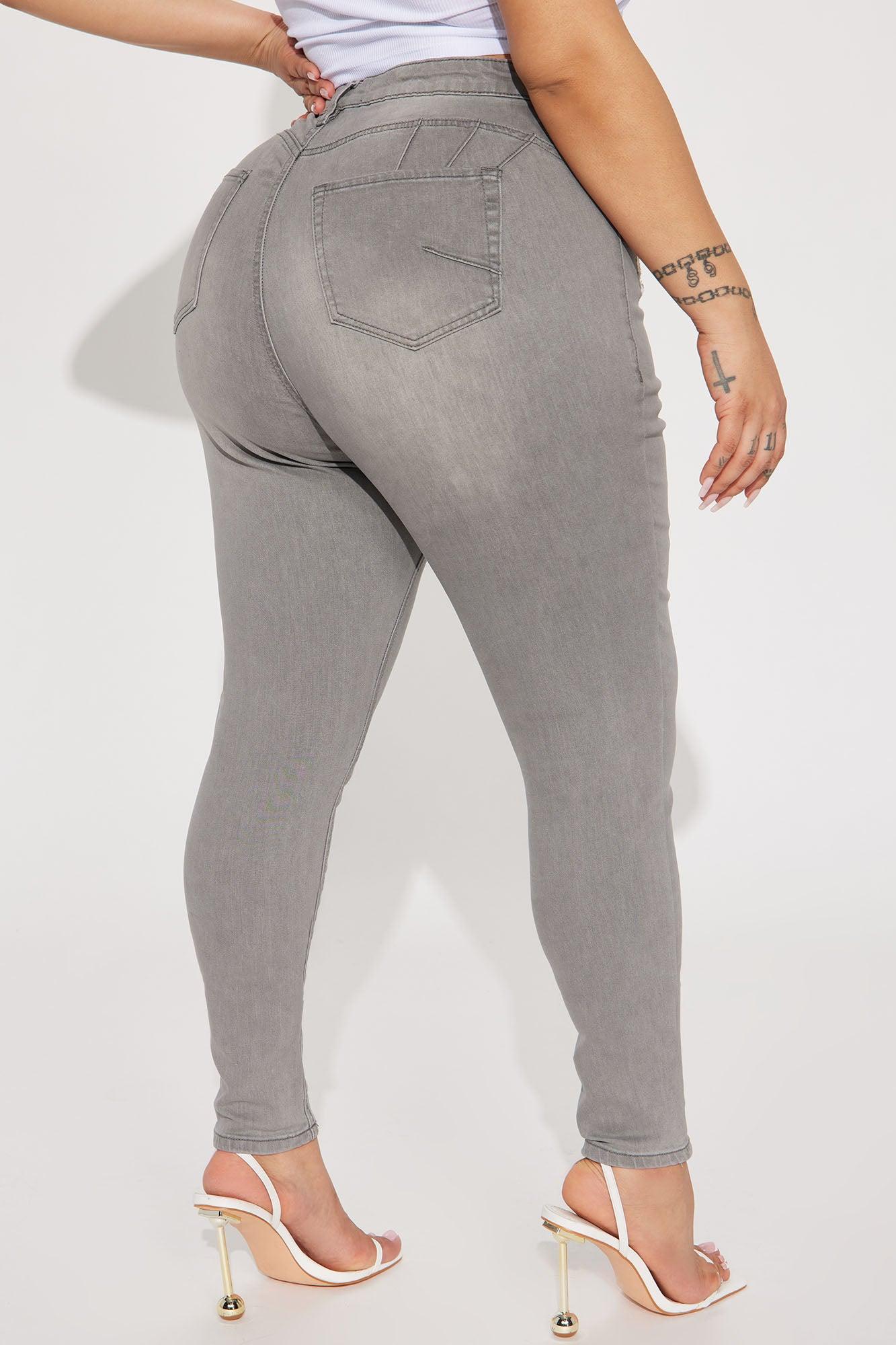 Beacon Booty Lifting Ripped High Rise Stretch Skinny Jeans - Grey Product Image