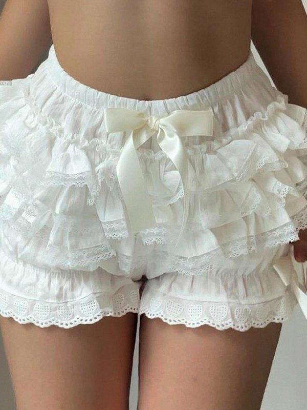 Lace Up Ruffle Lace Shorts Product Image