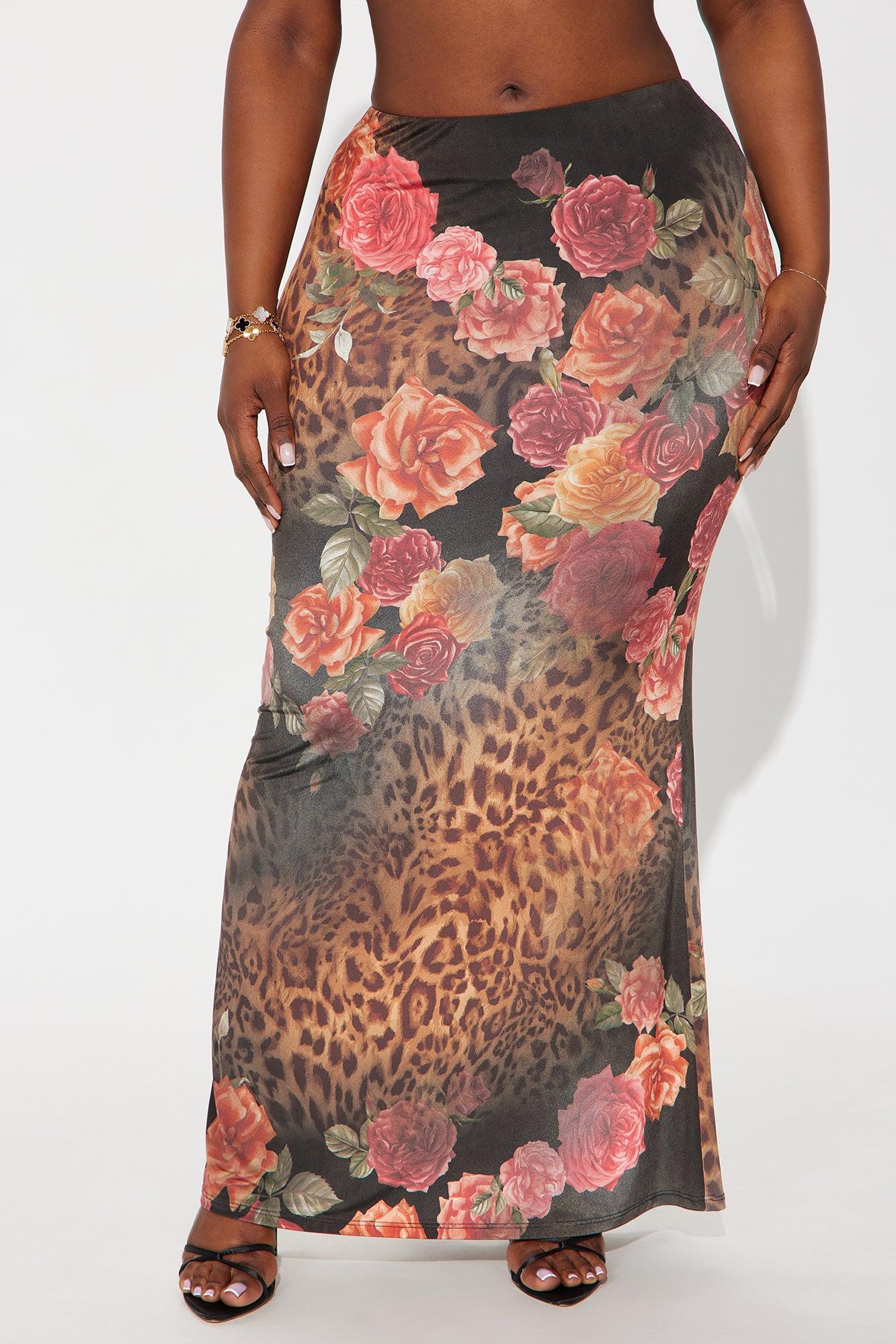 Stuck On You Leopard Floral Maxi Skirt - Brown/combo Female Product Image