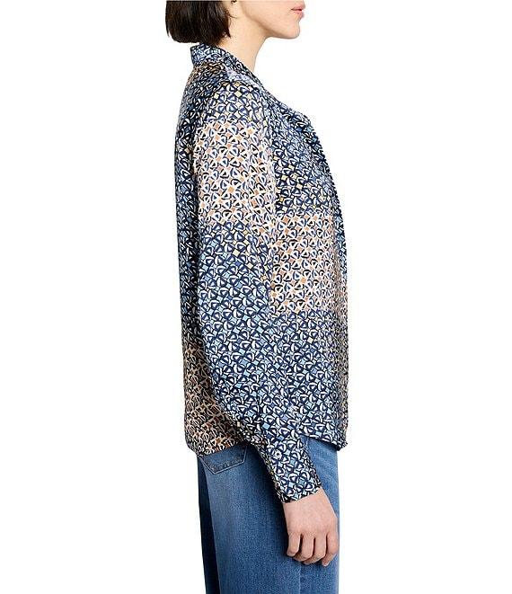 NIC + ZOE Woven Monogram Mix Banded V-Neck Long Sleeve Shirt Product Image