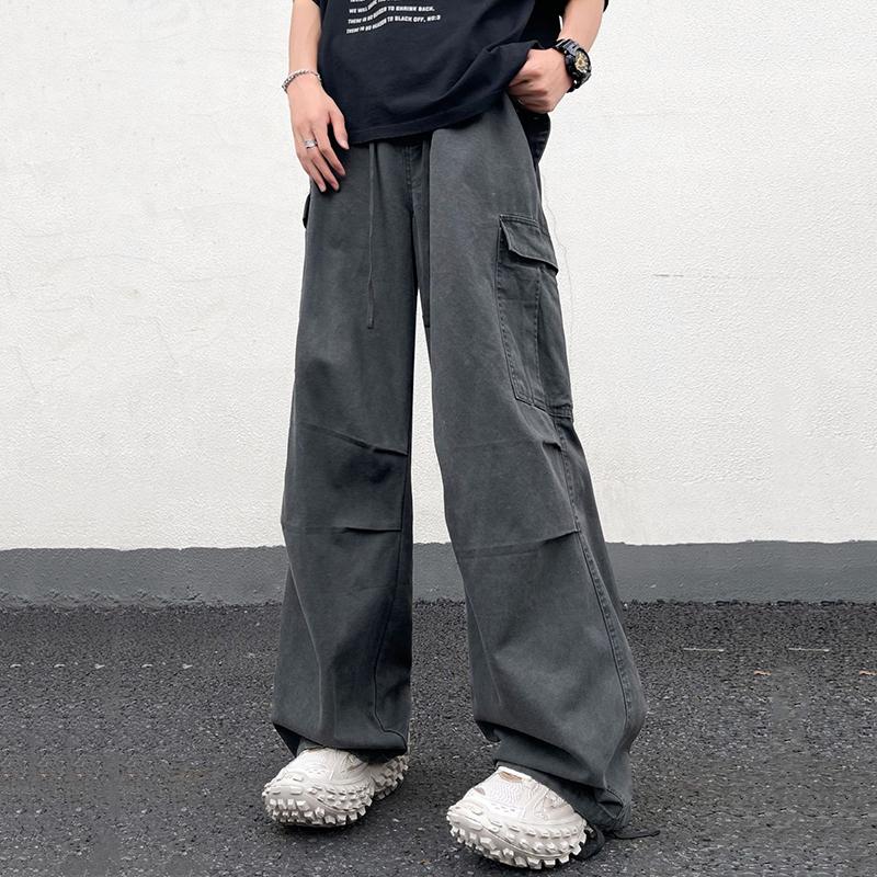 Retro Street Washed Wide Leg Cargo Pants Product Image
