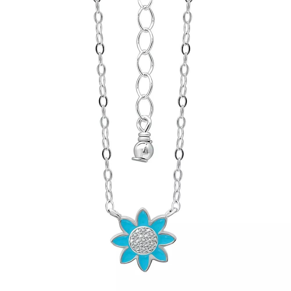 Aleure Precioso Sterling Silver Enamel & Cubic Zirconia Flower Necklace, Women's, Size: 16", Blue Product Image