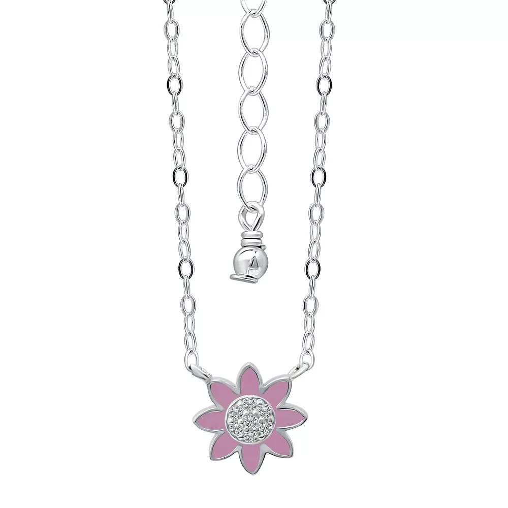 Aleure Precioso Sterling Silver Enamel & Cubic Zirconia Flower Necklace, Women's, Size: 16", Blue Product Image