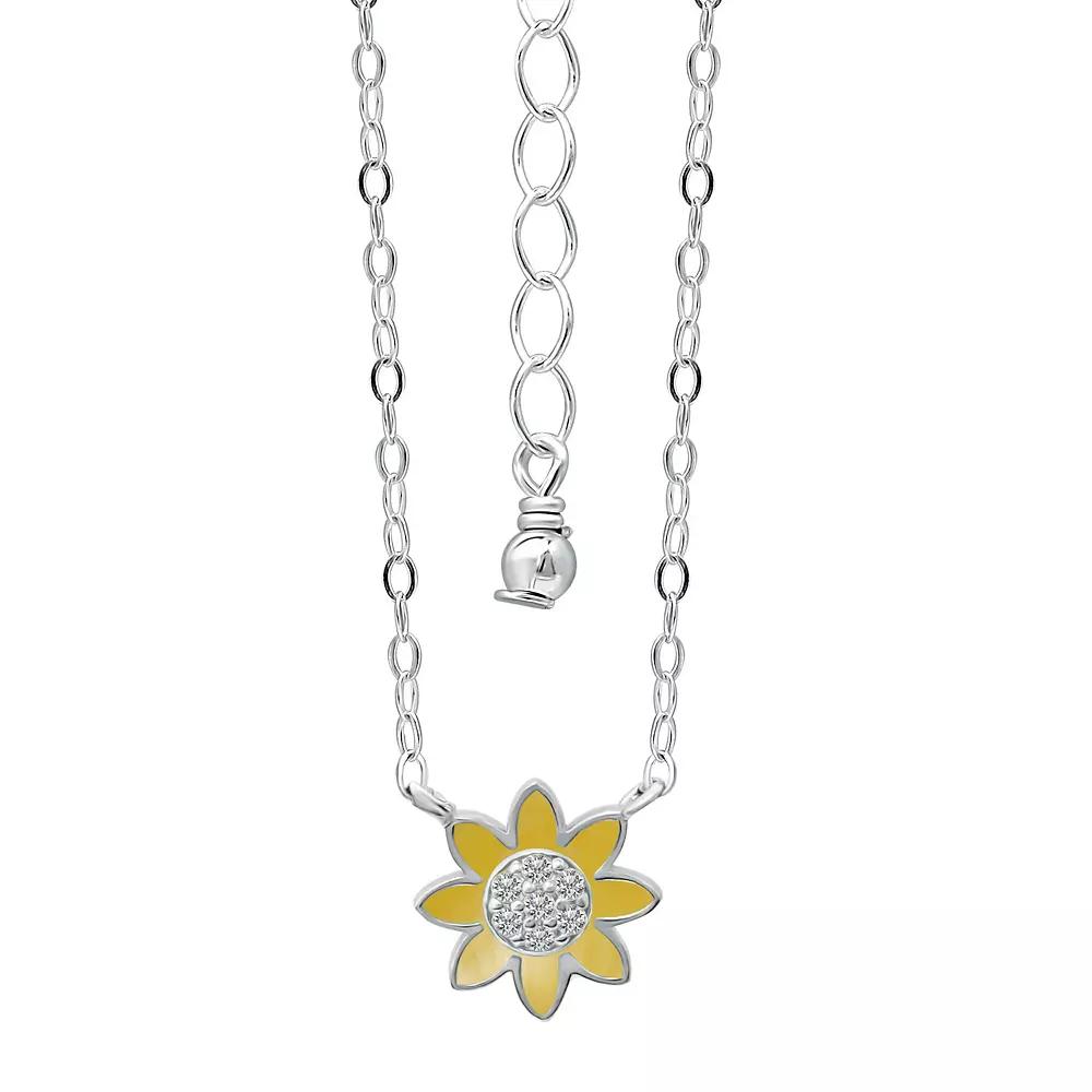 Aleure Precioso Sterling Silver Enamel & Cubic Zirconia Flower Necklace, Women's, Size: 16", Yellow Product Image