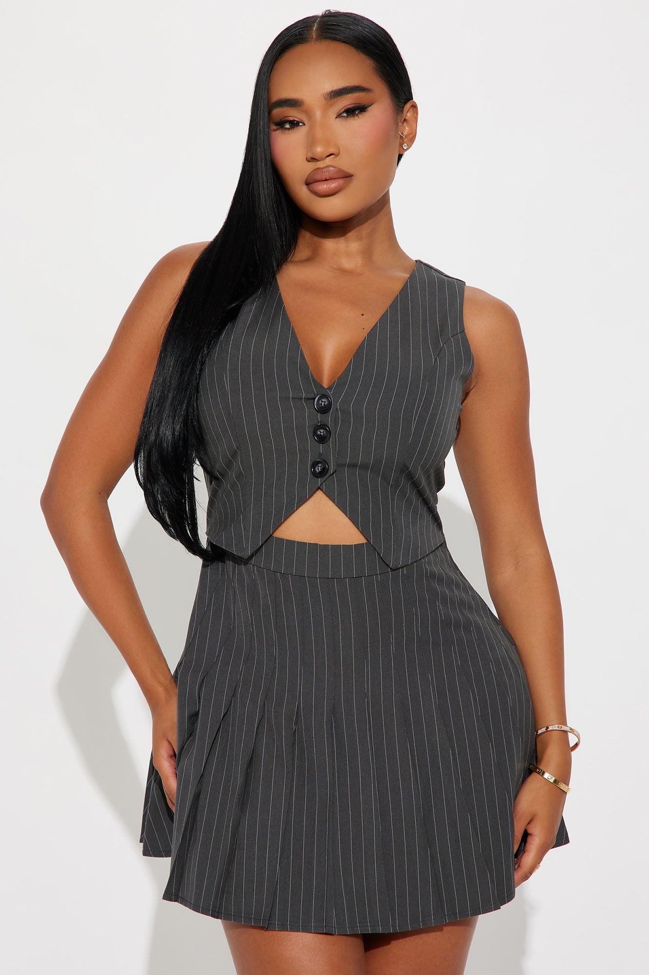 Allie Pleated Mini Dress - Grey Product Image
