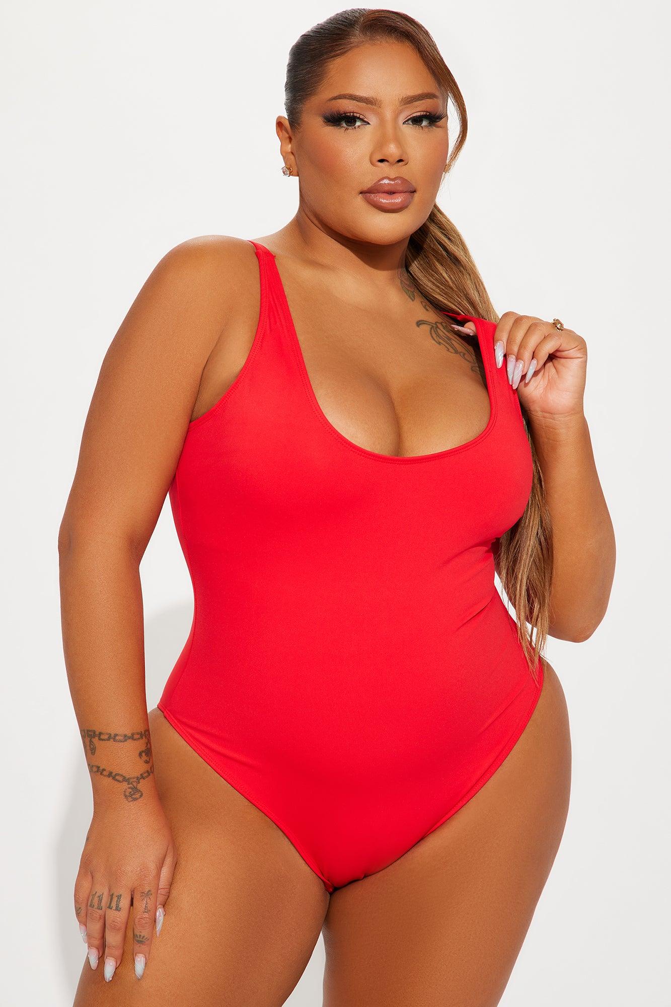 Delvina Snatched Sculpting 1 Piece Scoop Neck Swimsuit - Red Product Image