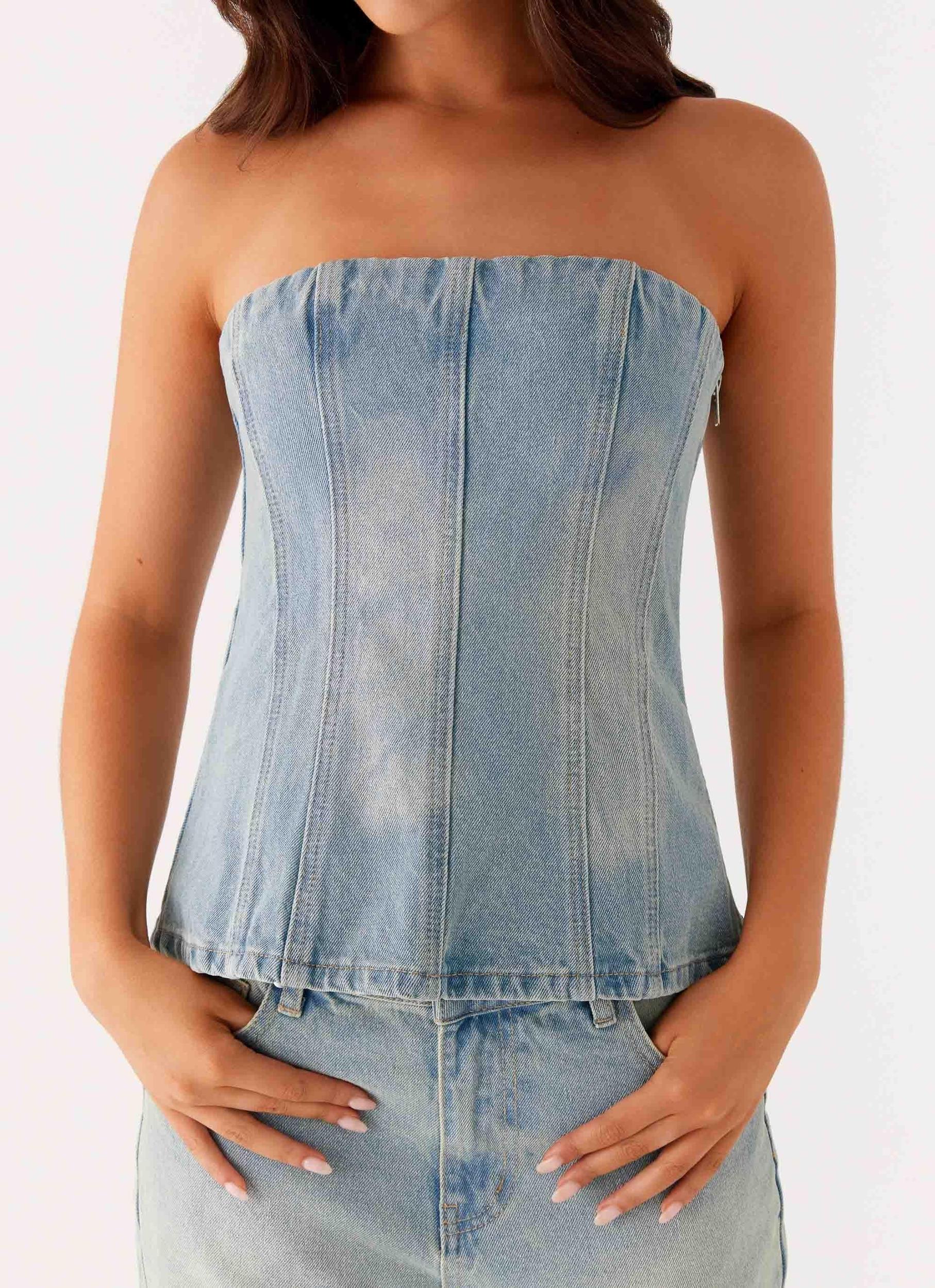 Vino Strapless Denim Top - Vintage Denim Product Image