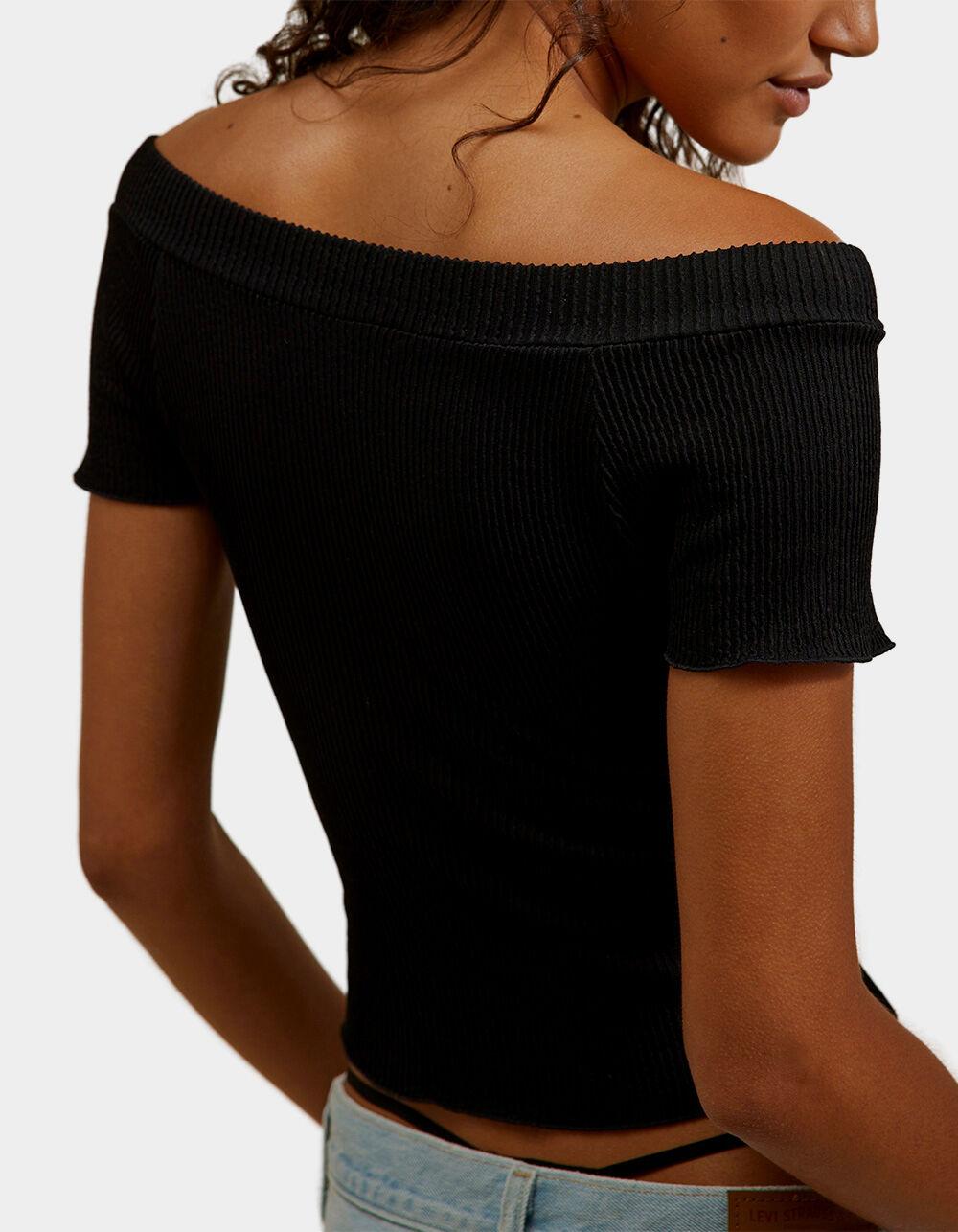 FREE PEOPLE Seamless Off The Shoulder Ribbed Womens Top - BLACK Product Image