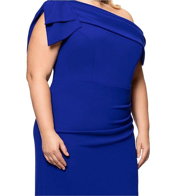 Xscape Plus Size One Shoulder Sleeveless Bow Sheath Gown Product Image
