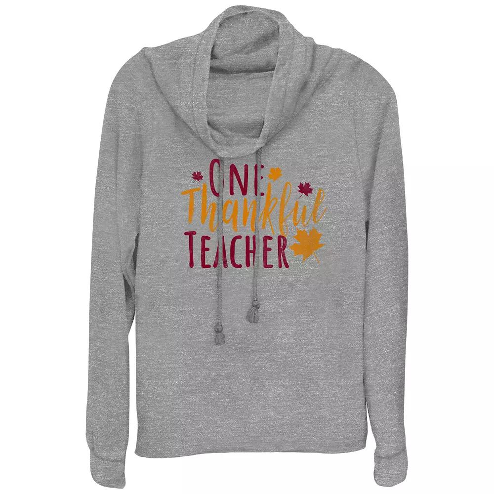 Women's One Thankful Teacher Cowlneck Graphic Lightweight Long Sleeve,  Product Image