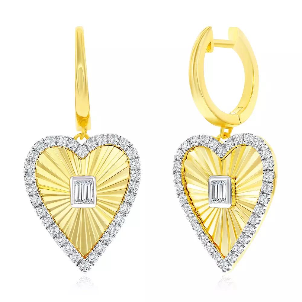 Argento Bella 14k Gold Over Silver Cubic Zirconia Heart Drop Hoop Earrings, Women's, Gold Tone Product Image