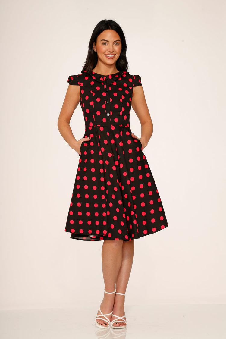 Black & Pink Polka Dot Swing Dress Product Image