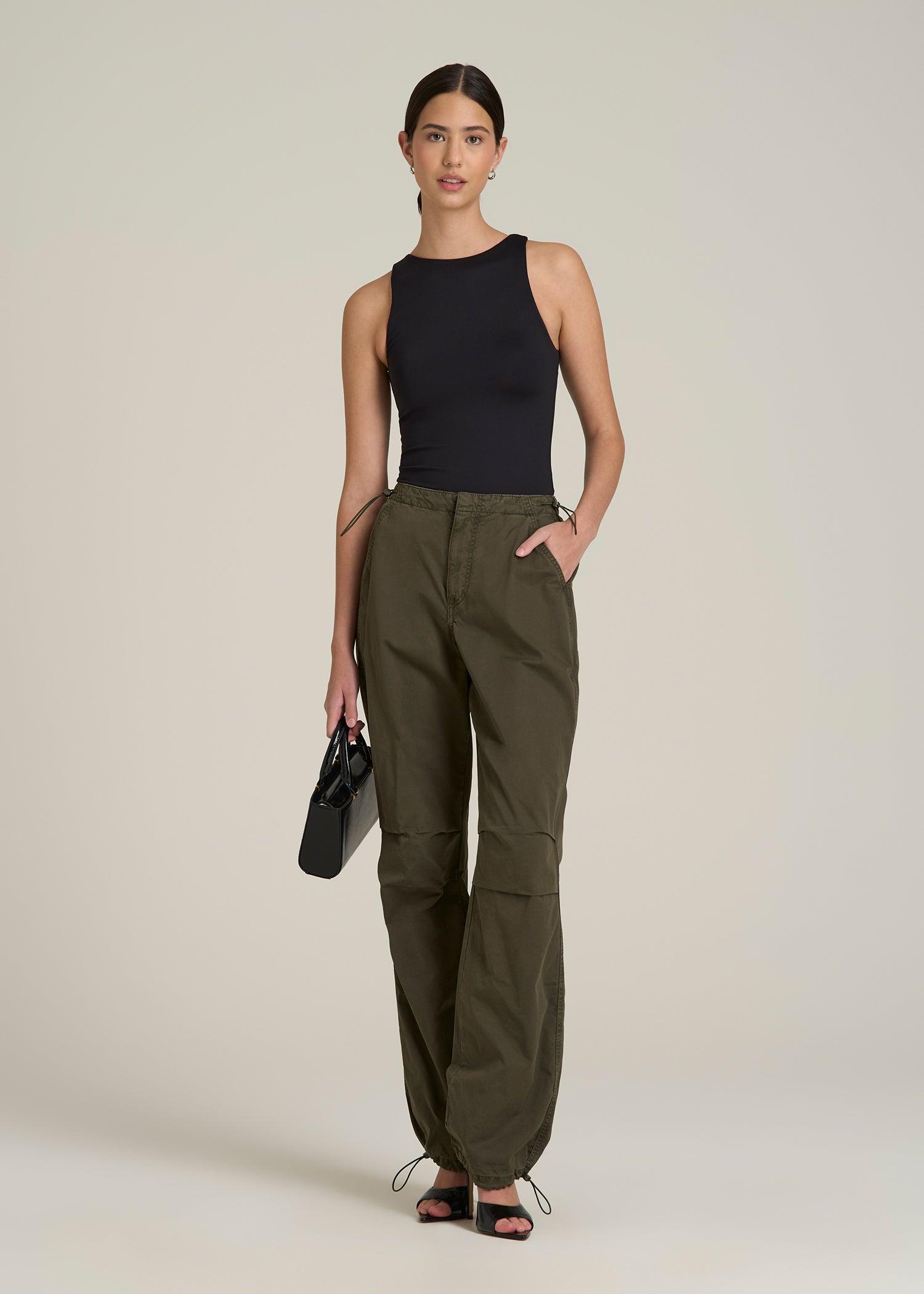 High Crewneck Sleeveless Bodysuit for Tall Women in Black Female Product Image