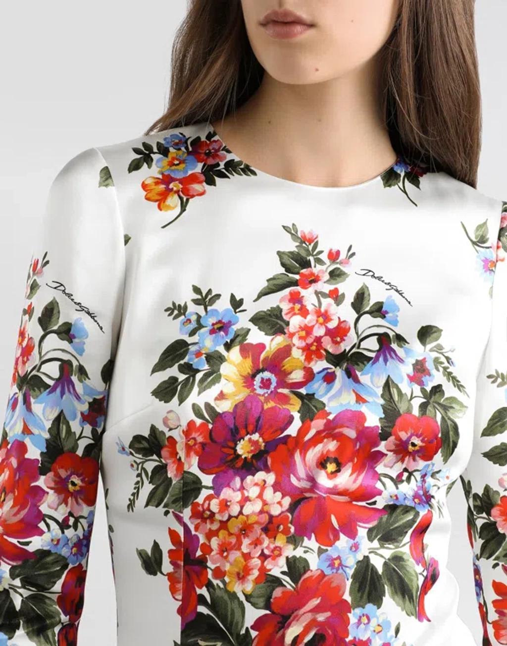 DOLCE & GABBANA Abito Midi Bianco Con Stampa Floreale Dolce E Gabbana In White Product Image