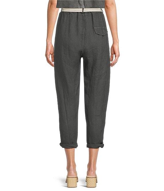 M Made in Italy Linen Side Pocket Cropped Belted Cuffed Pants Product Image