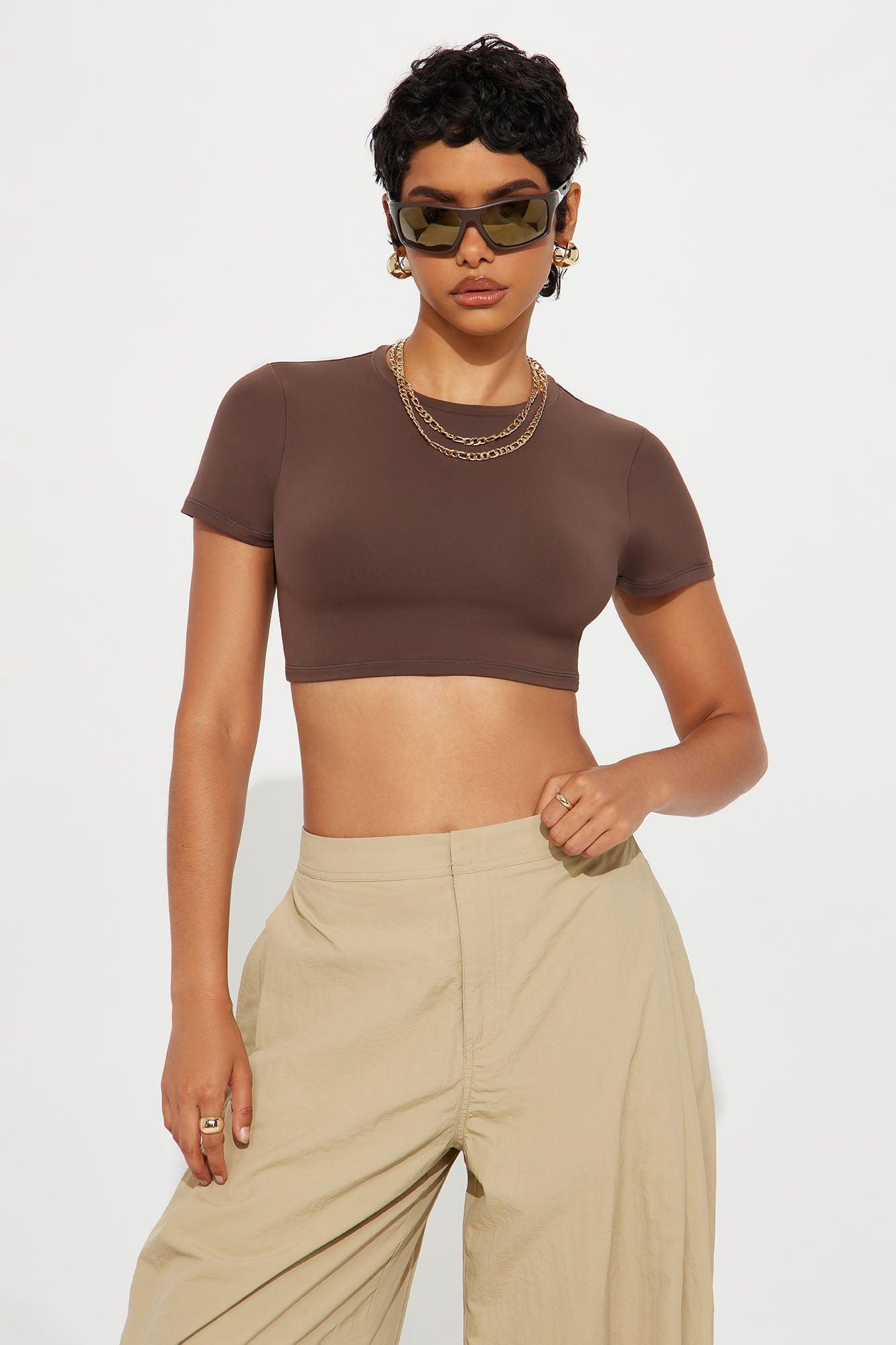 Second Skin Double Lined Super Cropped Tee - Chocolate Female Product Image