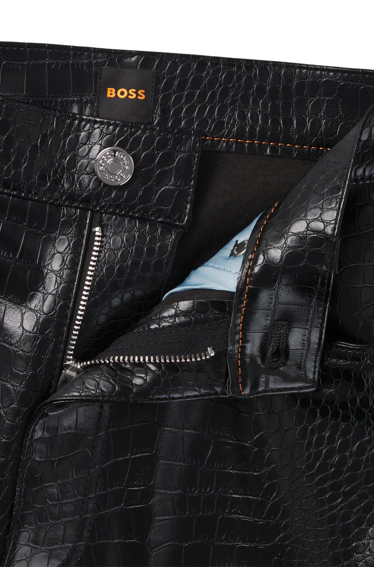 Straight-leg trousers in crocodile-embossed faux leather Product Image