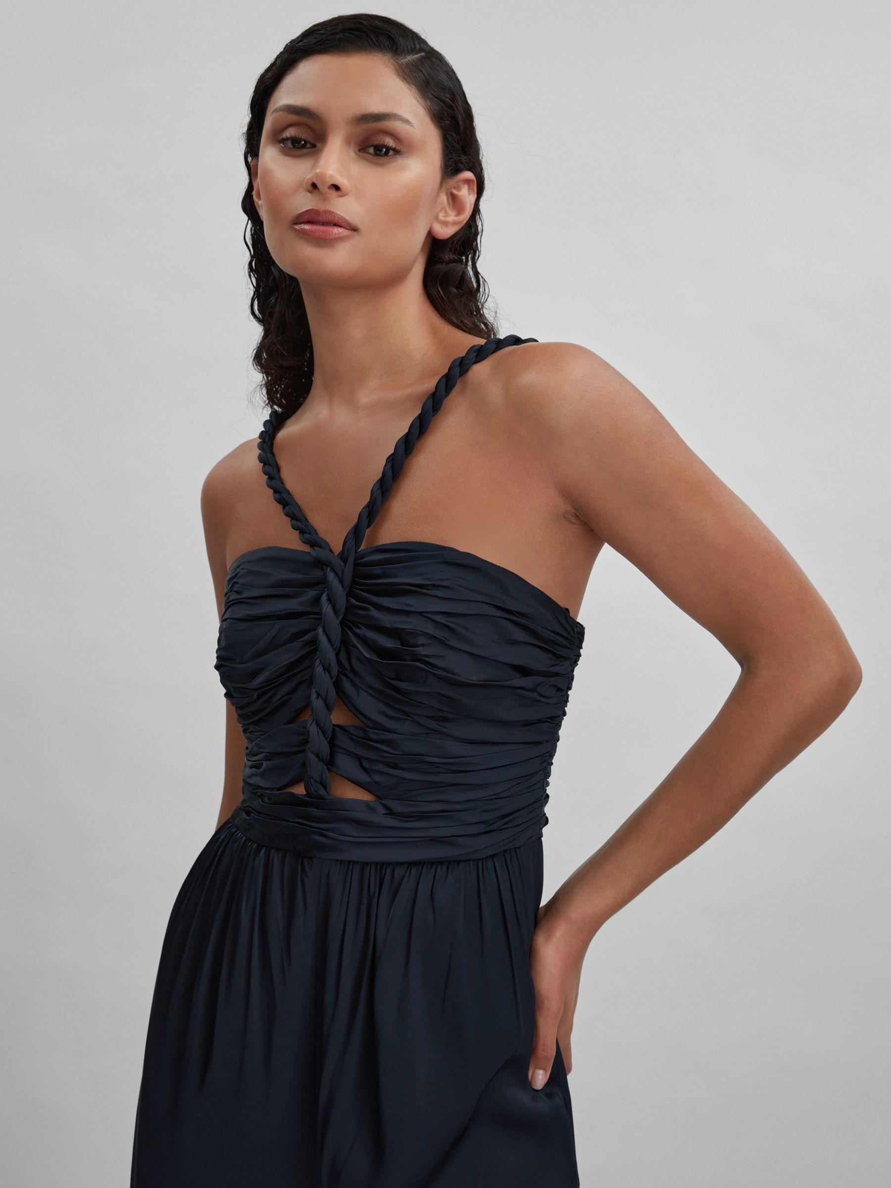 Amur Ruche Detail Wide Leg Jumpsuit in Navy Product Image