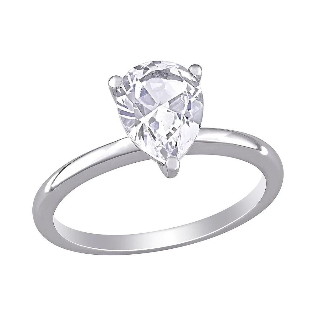 Stella Grace 10k White Gold Pear-Cut Lab-Created White Sapphire Solitaire Ring, Women's, Size: 5.50, 10k Whgold Product Image