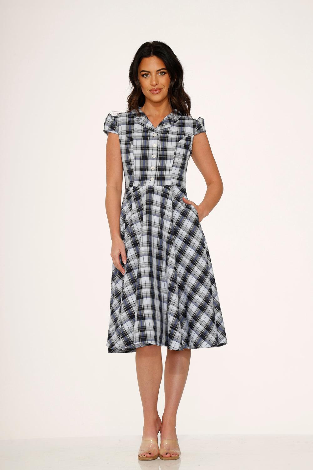 Blue Plaid Swing Dress Product Image