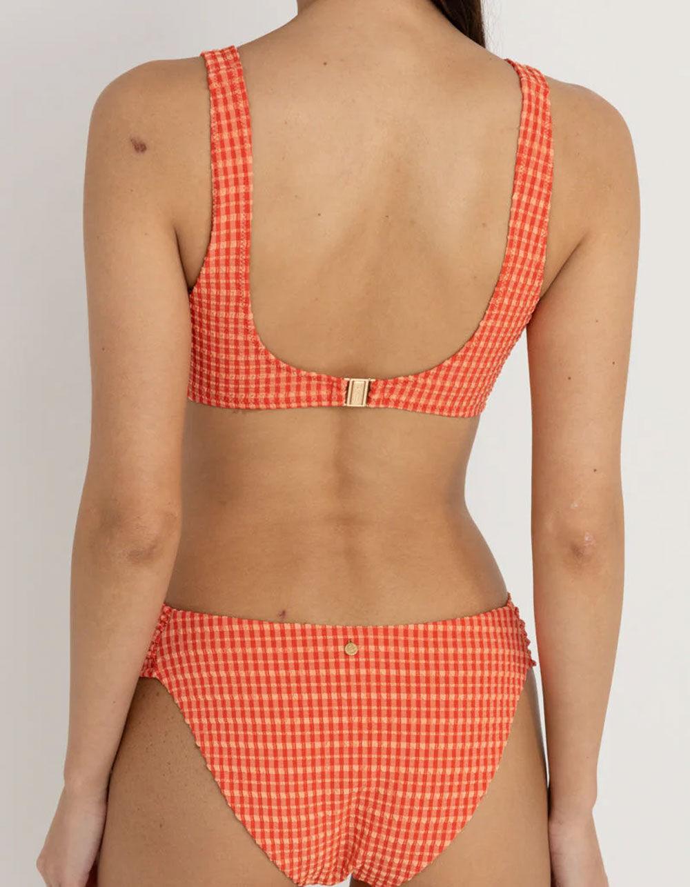 RHYTHM Lola Check Bralette Bikini Top - RED COMBO Product Image