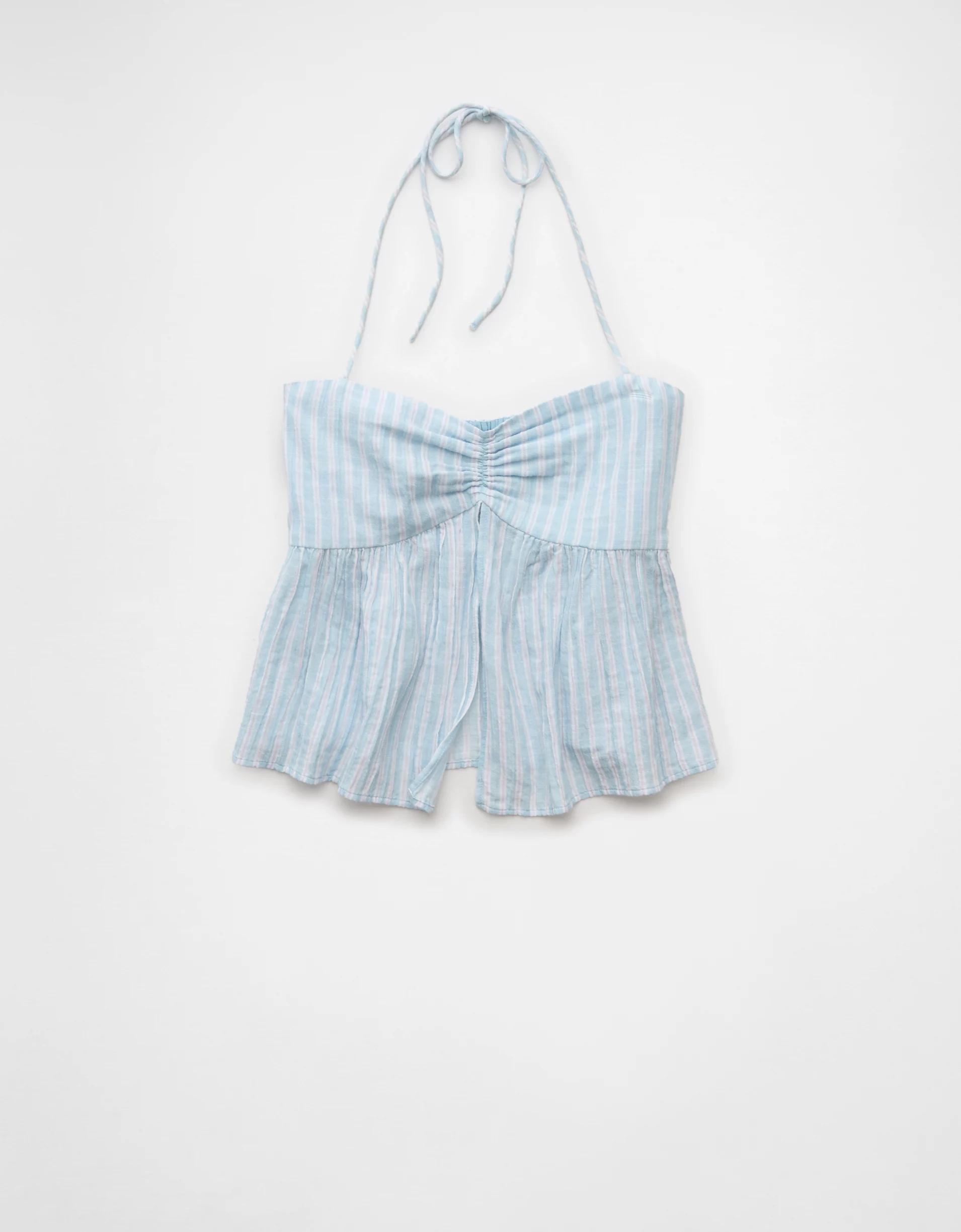 AE Cinched Flyaway Striped Halter Top Product Image