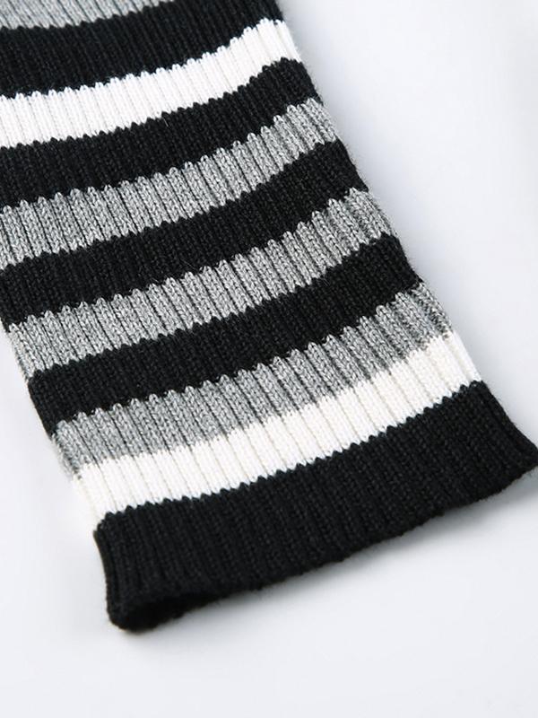 Contrast Color Striped Off Shoulder Slim Sweater Product Image