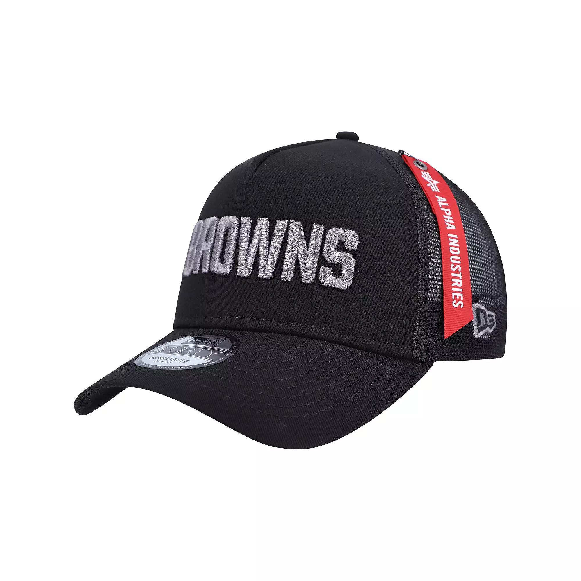 Men's New Era x Alpha Industries Black Cleveland Browns A-Frame 9FORTY Trucker Snapback Hat Product Image