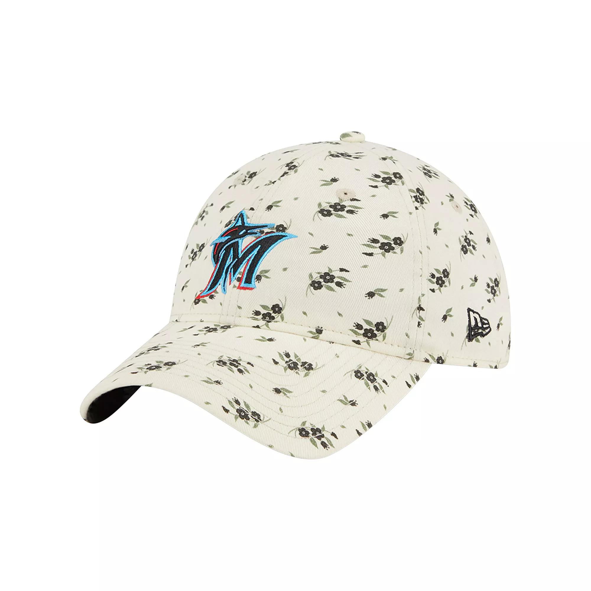Women's New Era Cream Miami Marlins Chrome Bloom 9TWENTY Adjustable Hat, Beige Product Image