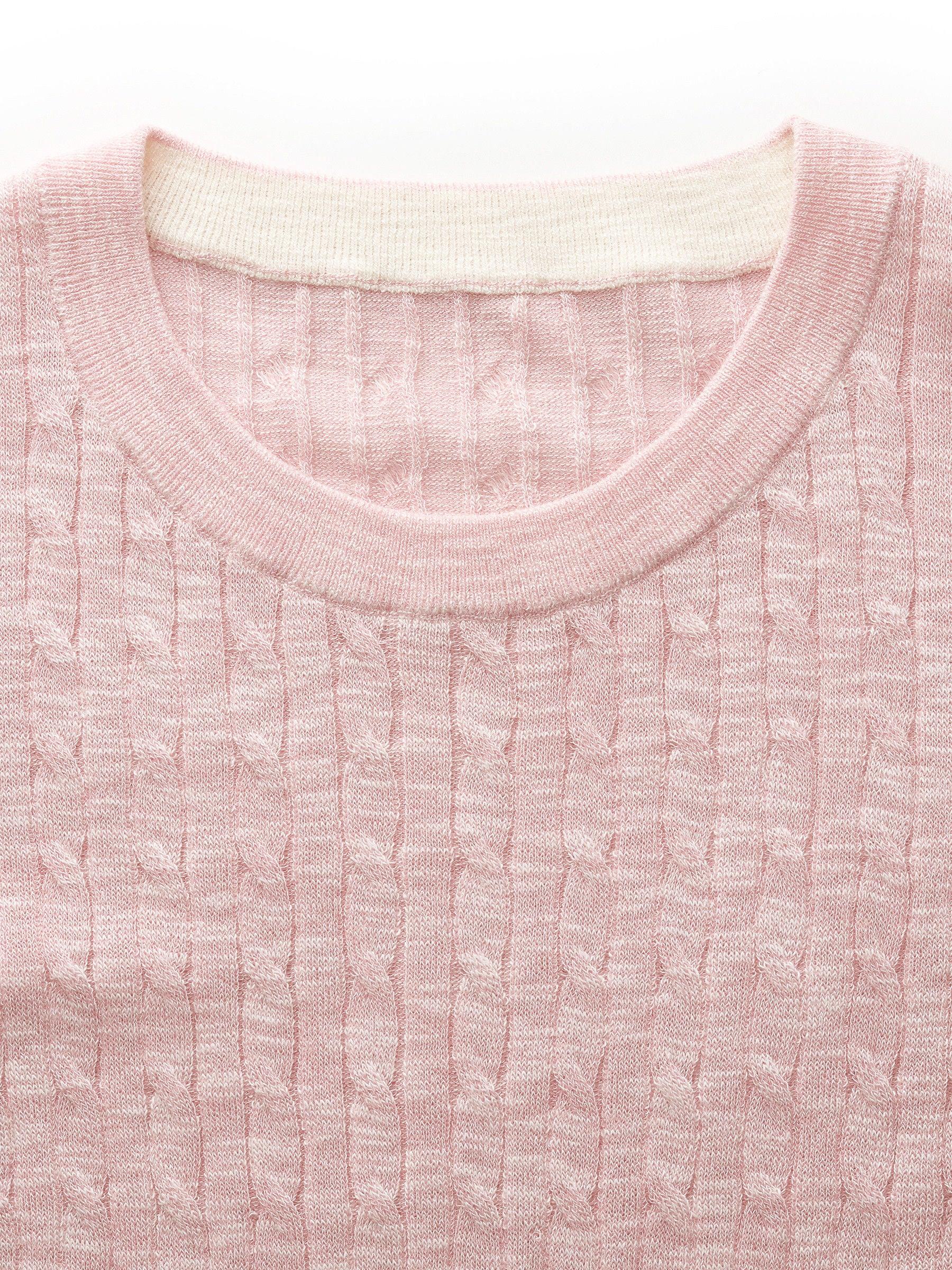 Round Neck Women Cable Knit T-Shirt Product Image