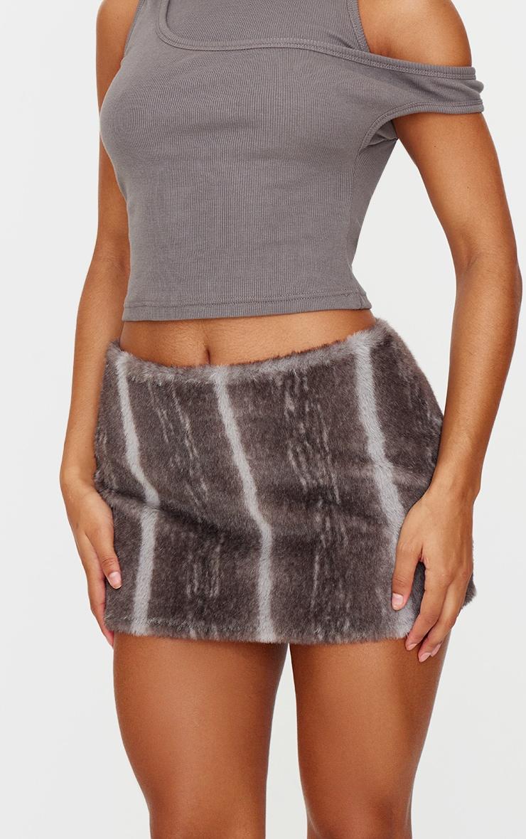 Grey Printed Faux Fur Micro Mini Product Image