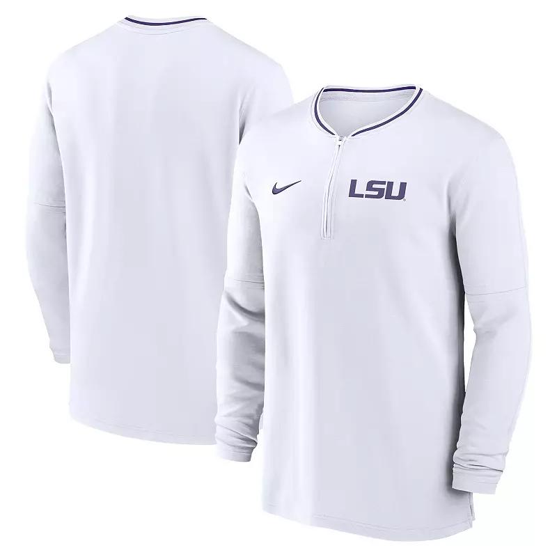 Men's Nike White LSU Tigers 2024 Sideline Coach Performance Half-Zip Long Sleeve Top,  Product Image