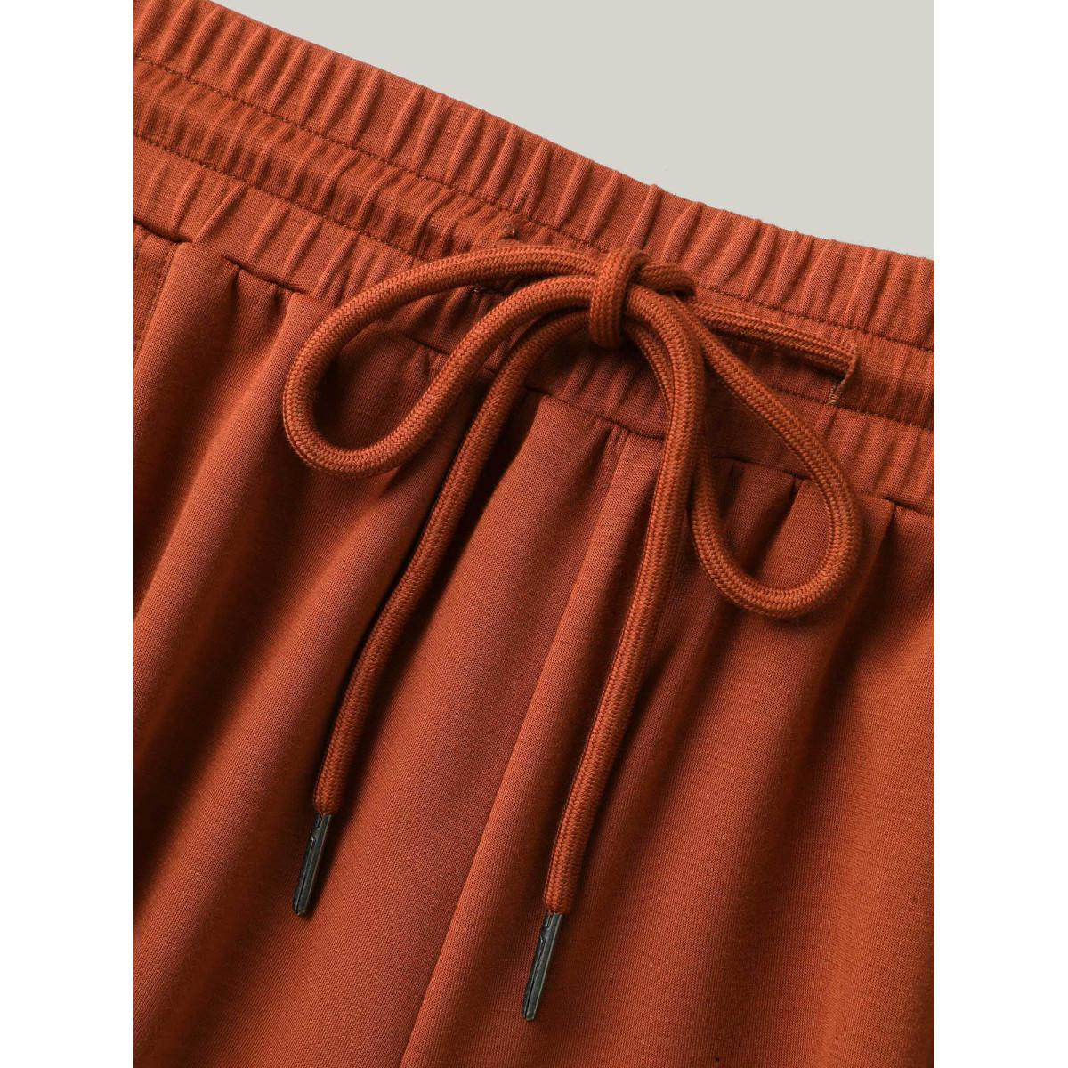 Plus Size Drawstring Split Wide-Leg Shorts Women Rust Casual Drawstring Wide Leg Everyday-Casual Shorts BloomChic 30/6X Product Image