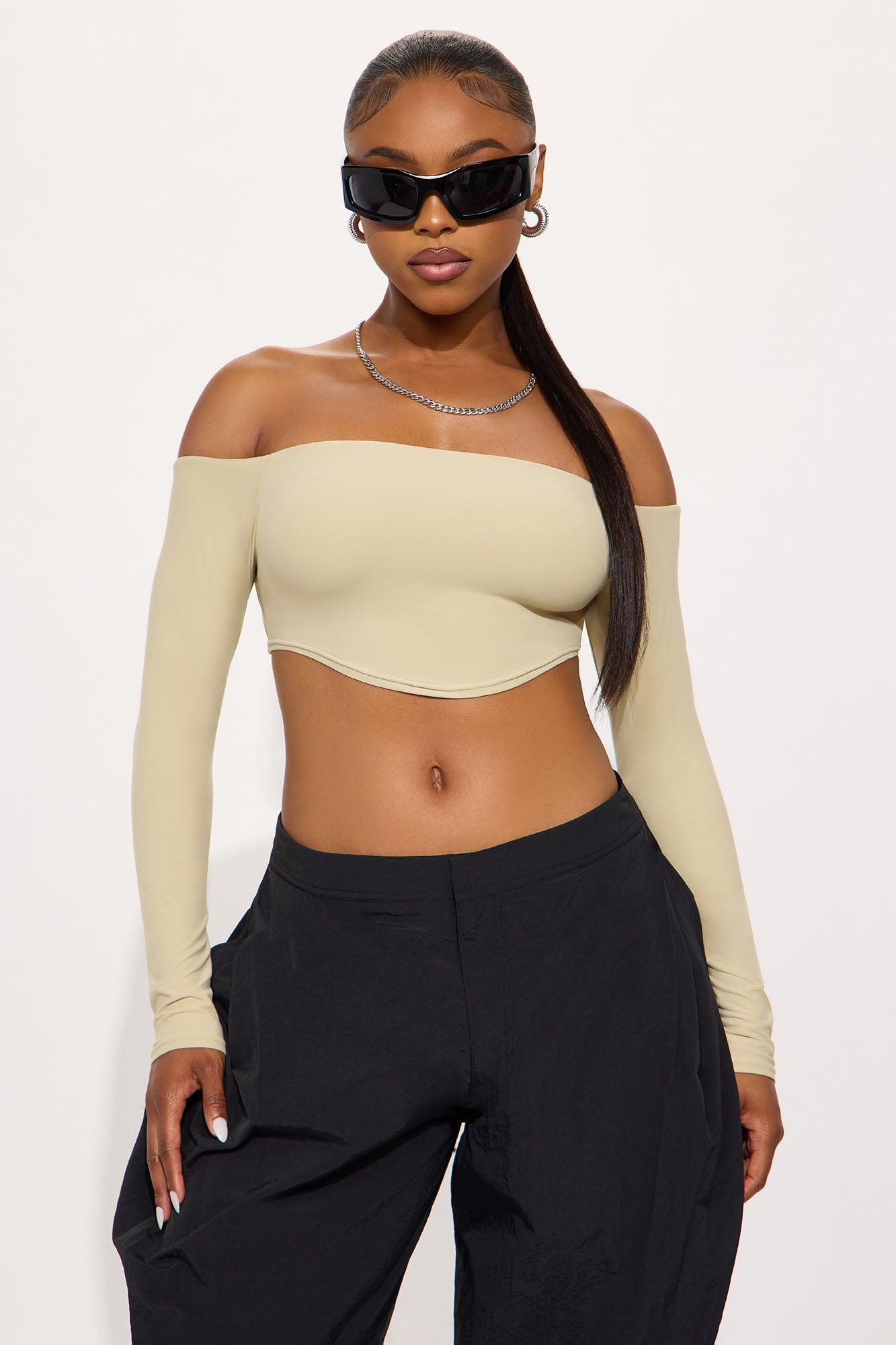 Second Skin Off Shoulder Cropped Top - Stone Female Product Image