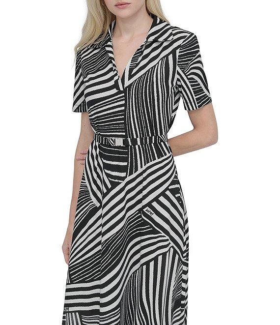 DKNY by Donna Karan Collared V-Neck Short Sleeve Midi Shirt Dress Product Image