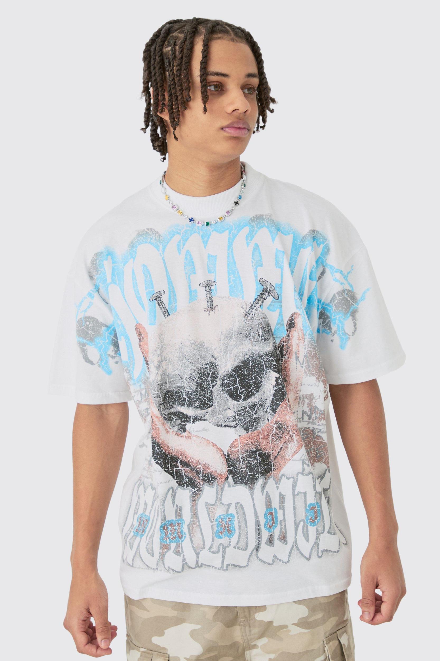 Oversized Skull Over Seams Graphic T-shirt | boohooMAN USA Product Image