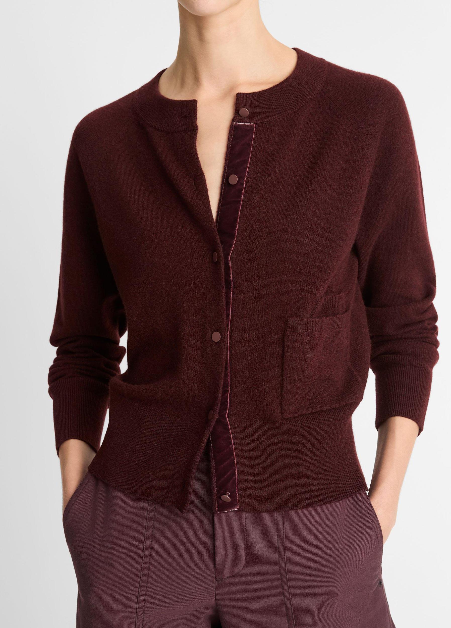 Velvet-Trim Wool-Blend Cardigan Product Image
