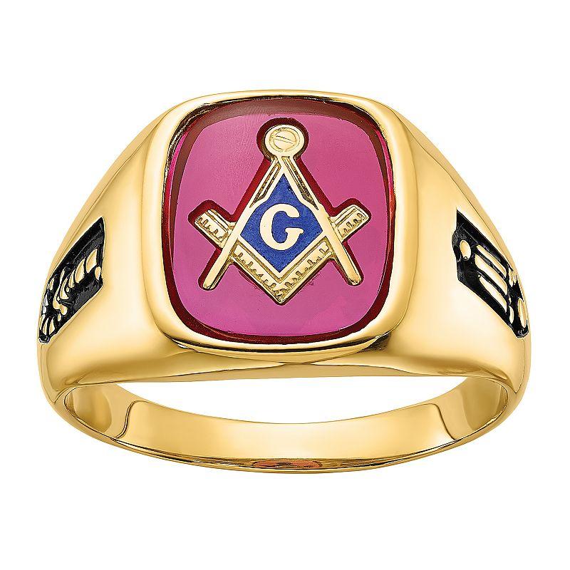 Masonic Collection 14k Gold Black Enamel & Lab-Created Ruby Masonic Ring, Men's, Size: 9.50 Product Image