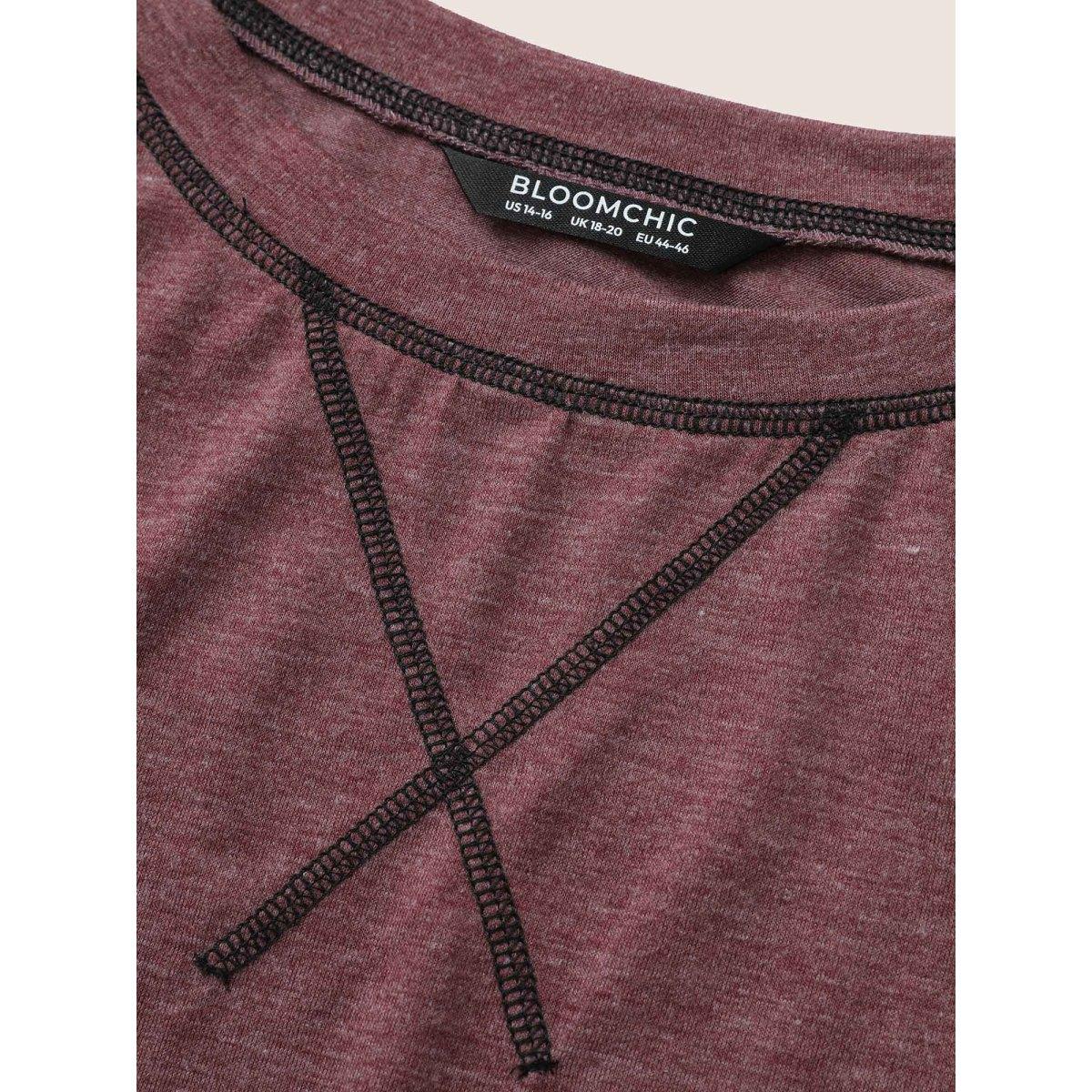 Plus Size Heather Contrast Stitch Raglan Sleeve T-shirt Russet Women Casual Contrast Round Neck Everyday T-shirts BloomChic 14-16/1X Product Image