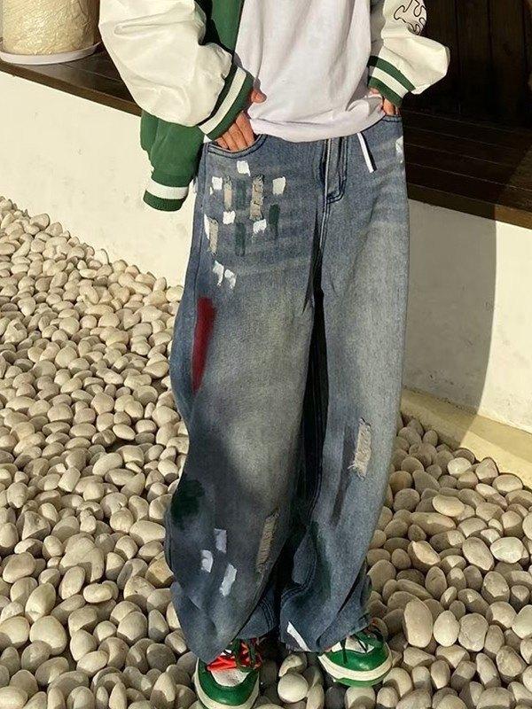 Men's Distressed Splash Loose Jeans Product Image