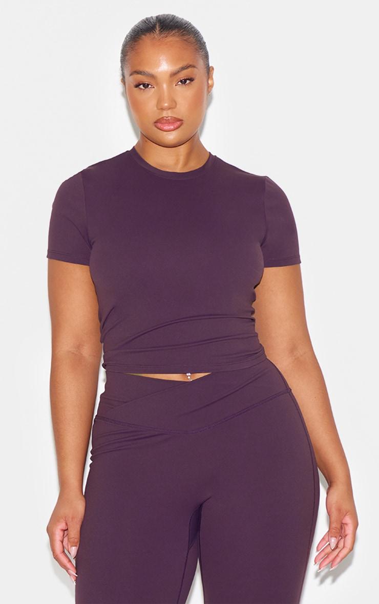 Dark Plum Sculpt Short Sleeve Longline Gym Top Product Image