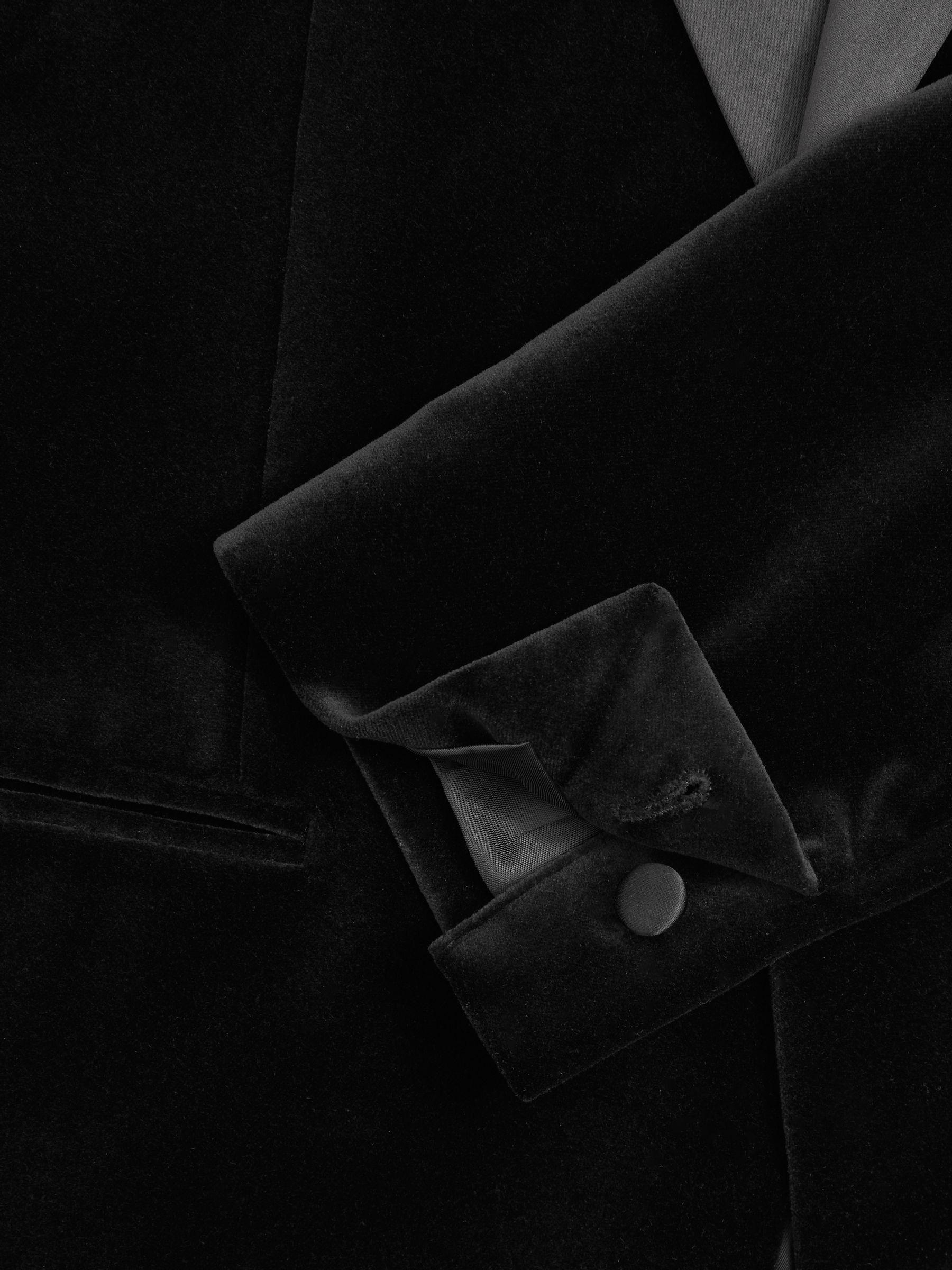 Velvet Single-Breasted Tuxedo Jacket in Black Product Image