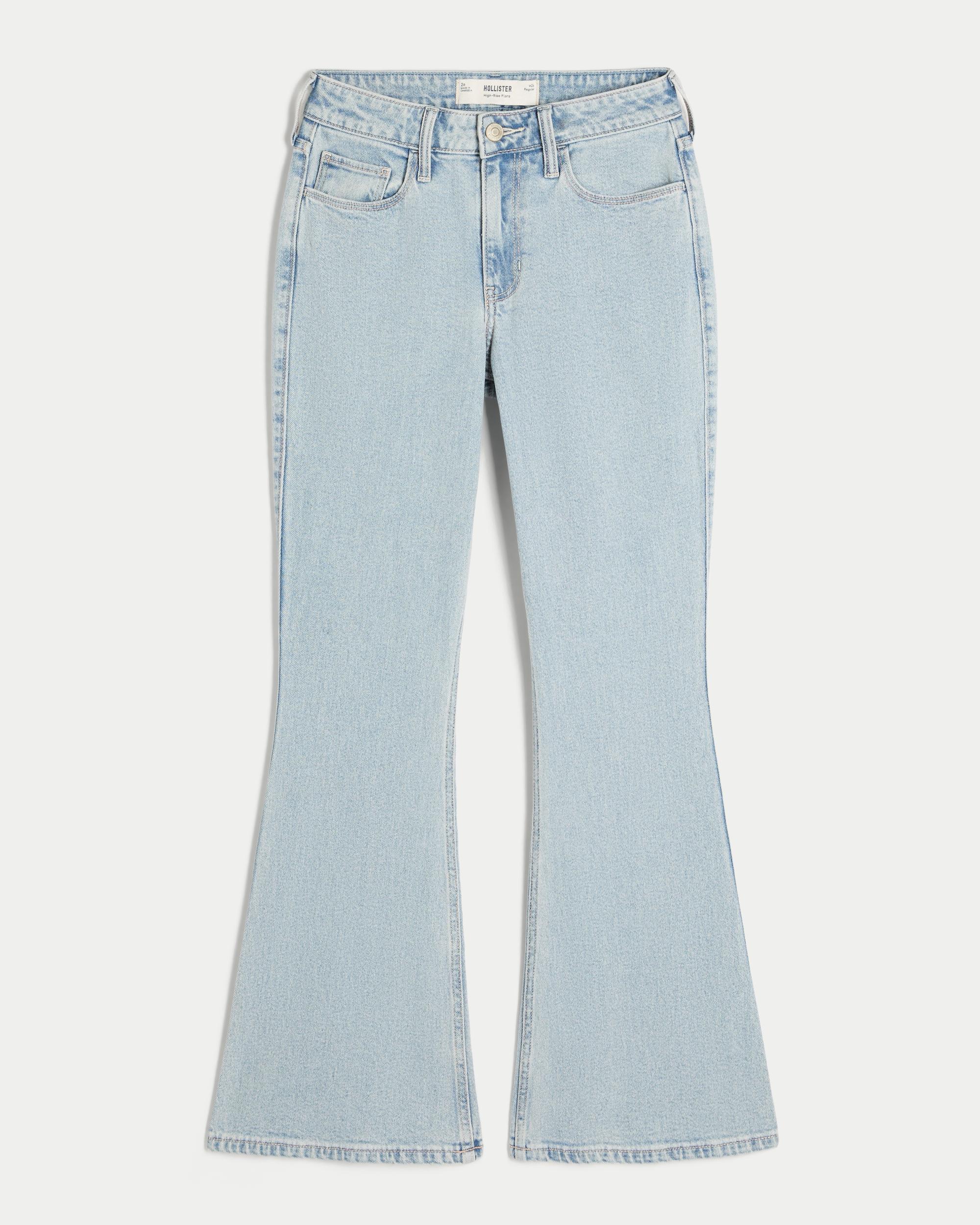 High-Rise Light Wash Heart Embroidered Flare Jeans Product Image