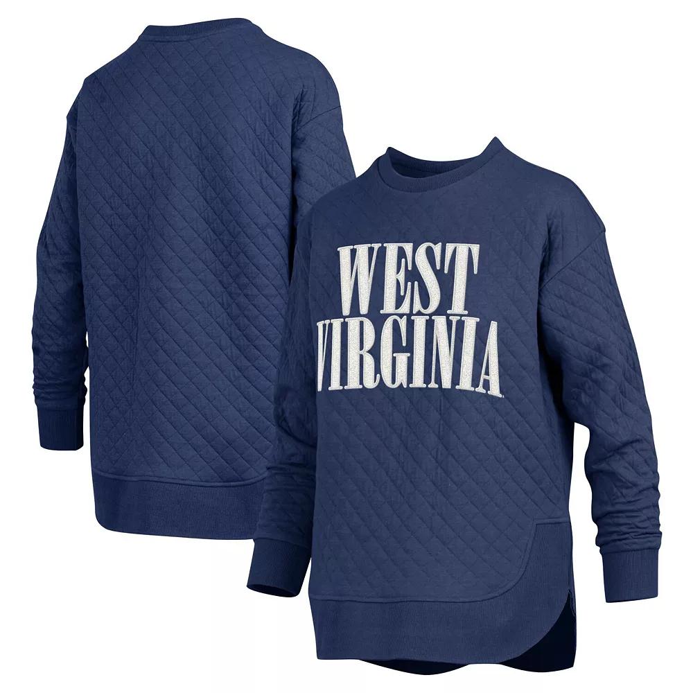 Women's Pressbox Navy West Virginia Mountaineers Quilted Long Sleeve Pullover Sweatshirt,  Product Image