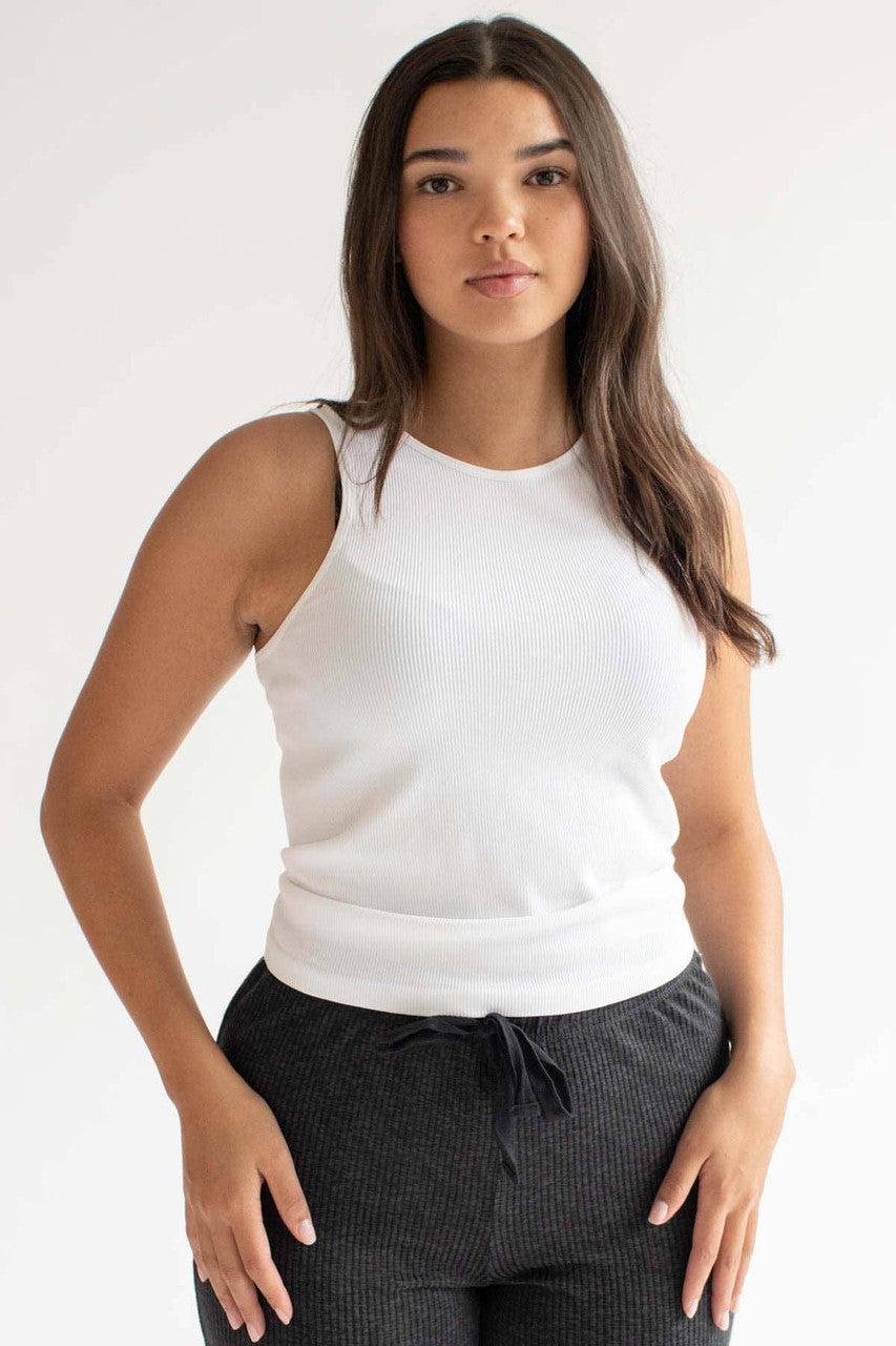 White Ribbed Seamless Tank (Extended Sizes) Product Image