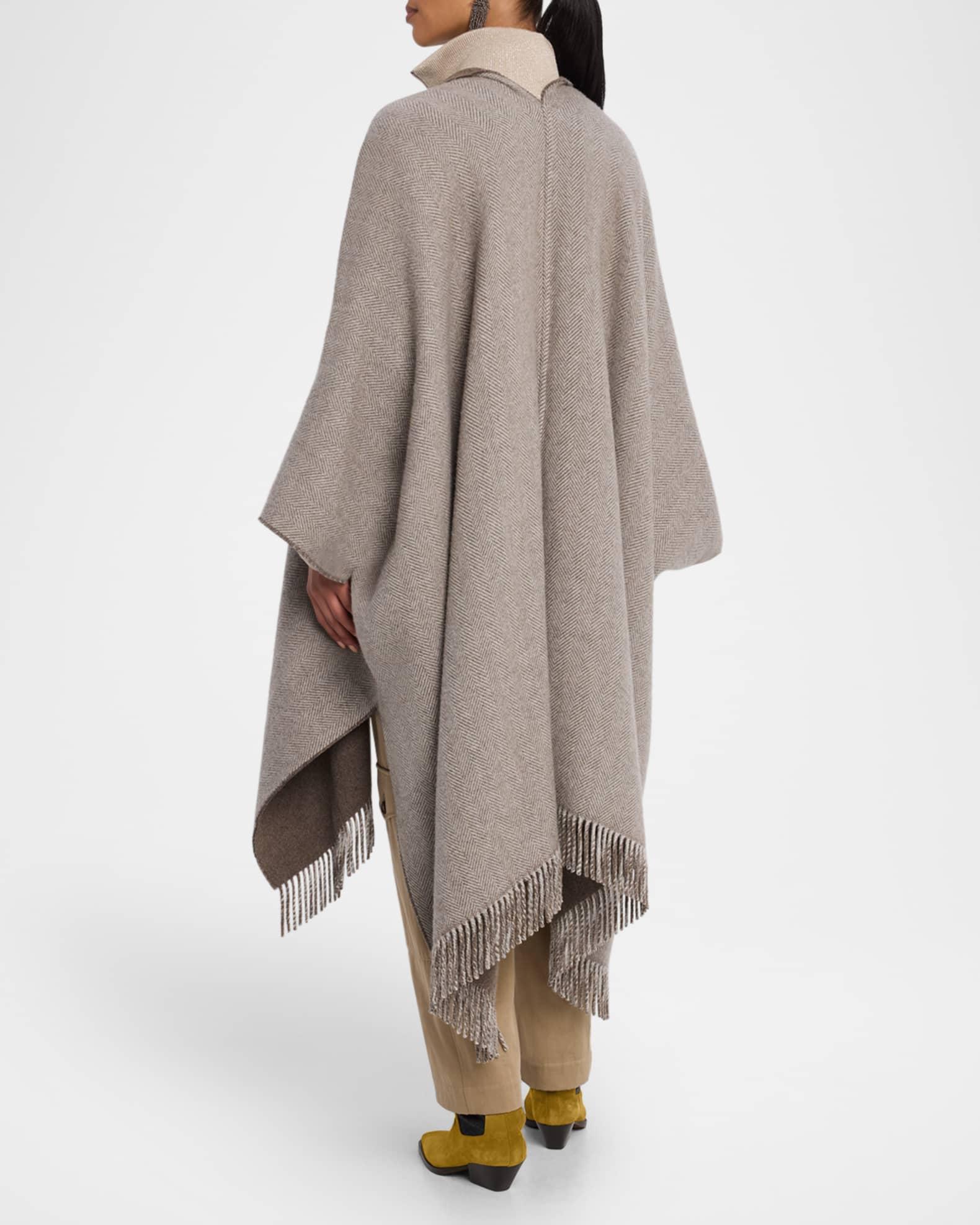 Reversible Metallic Herringbone Double Brushed Cashmere Poncho Product Image