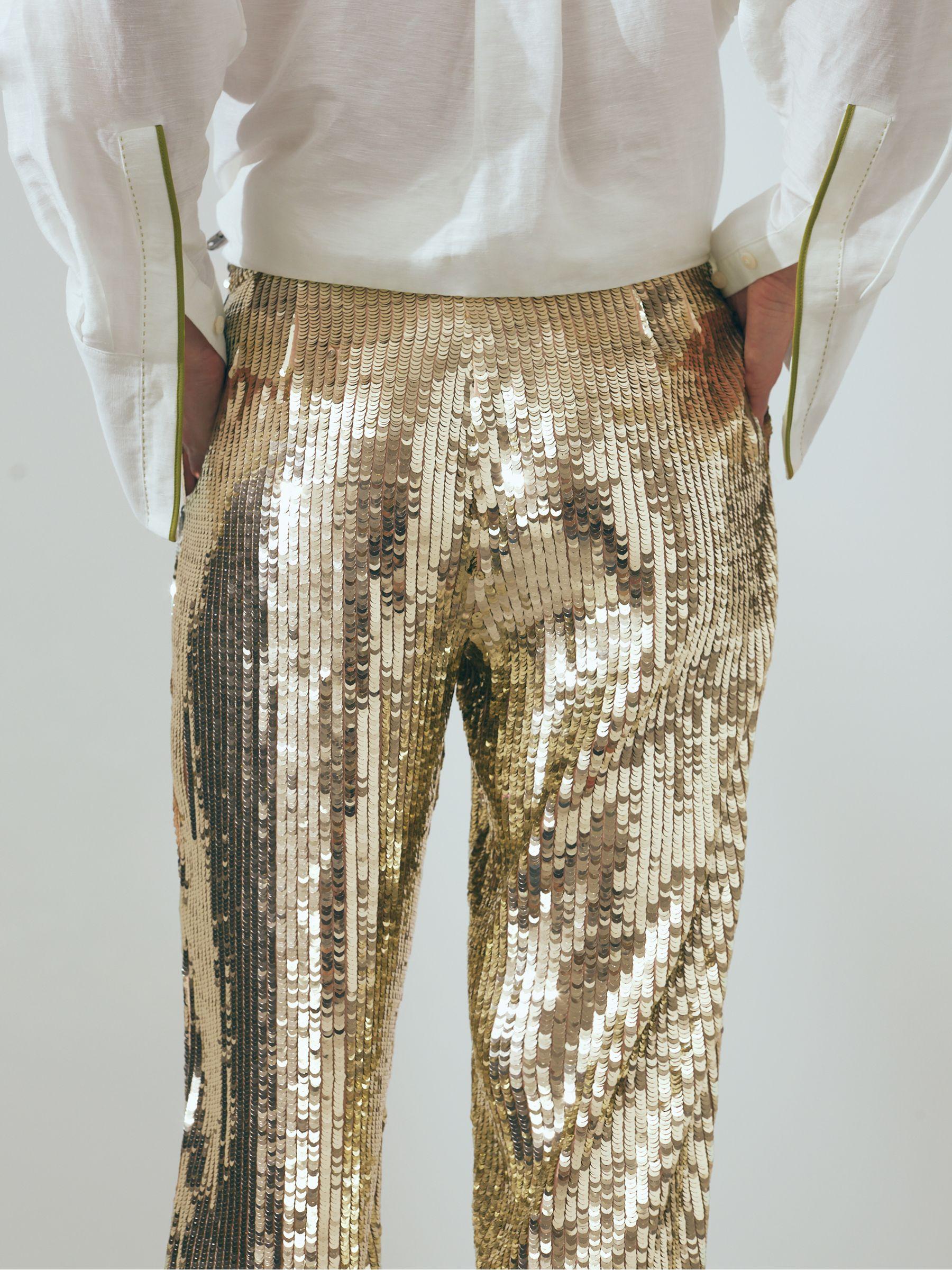 Atelier Sequin Wide Leg Trousers in Gold Product Image