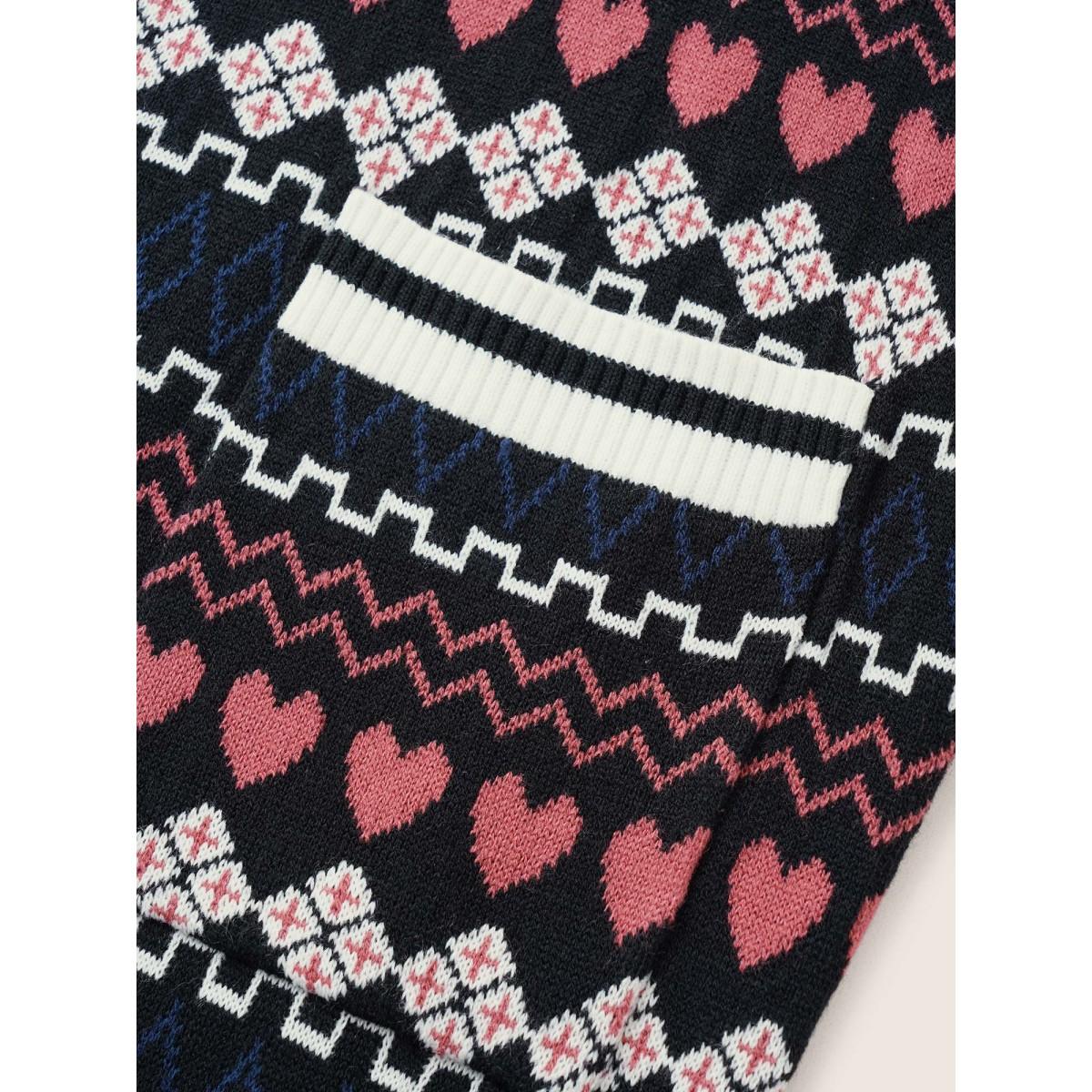 Plus Size Heart Geometric Jacquard Pocket Cardigan Black Women Casual Long Sleeve Everyday Cardigans BloomChic 22-24/3X Product Image