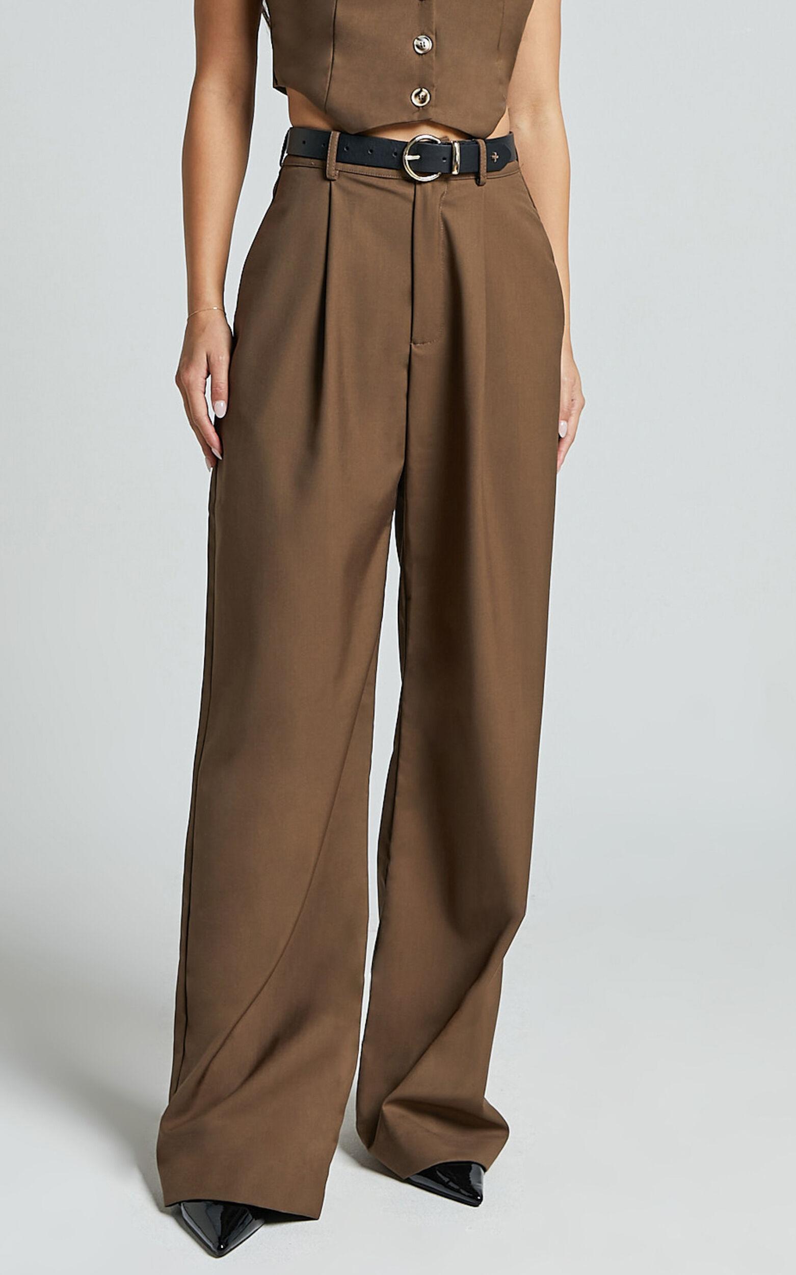 Izara Trousers - Mid Rise Relaxed Straight Leg Tailored Trousers in Oak Product Image