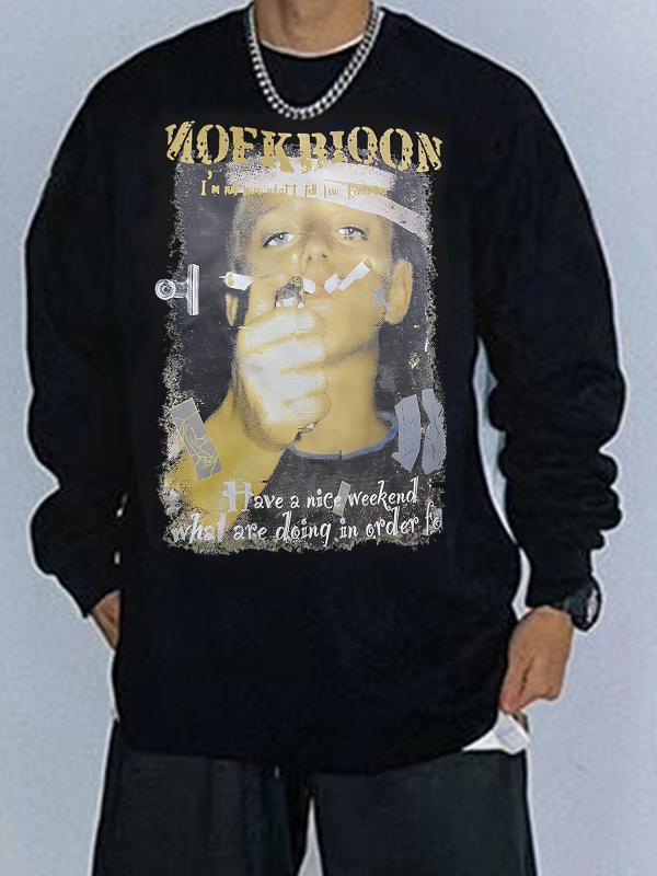 Men's Street Portrait Print Pullover Sweatshirt Product Image